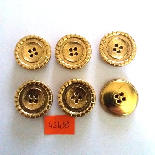 6 boutons en résine doré - vintage - 27mm - 4543d