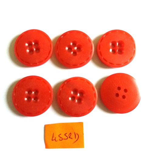 6 boutons en résine rouge - vintage - 23mm - 4552d
