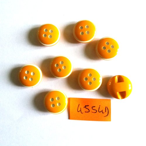 8 boutons en résine orange et blanc - vintage - 13mm - 4554d