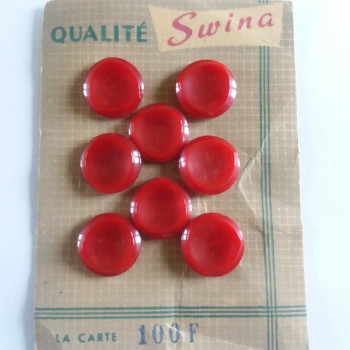 8 boutons en résine rouge - ancien - 18mm - 780mp