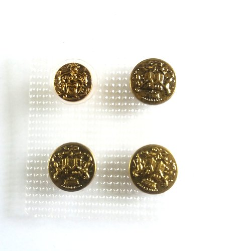 4 boutons en métal doré - blason - ancien - 15mm et 18mm - 769mp