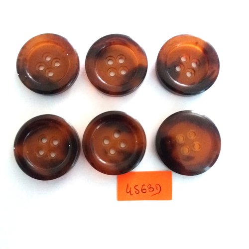 6 boutons en résine marron opaque - vintage - 26mm - 4563d