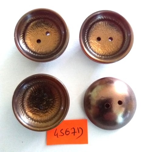 4 boutons en résine marron - vintage - 28mm - 4567d