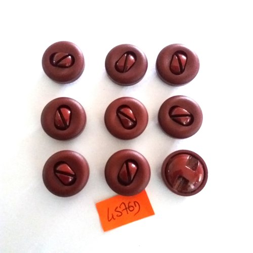 9 boutons en résine marron - vintage - 18mm - 4576d
