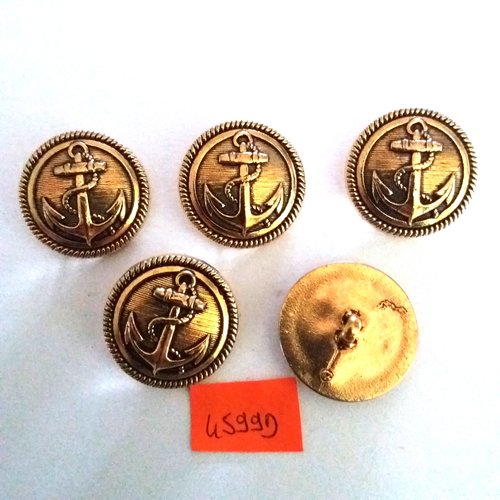 5 boutons en résine doré - ancre - vintage - 27mm - 4599d