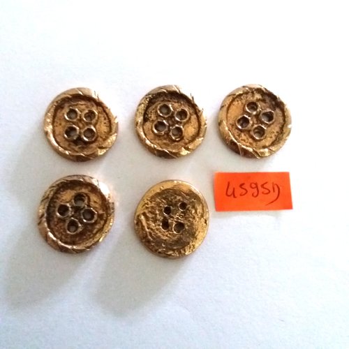 5 boutons en métal doré - vintage - 21mm - 4595d