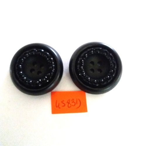 2 boutons en résine noir - vintage - 31mm - 4583d