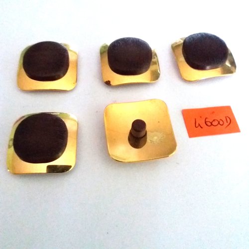 5 boutons en métal doré et résine marron - vintage - 27x27mm - 4600d