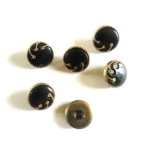 6 boutons en résine noir et doré - ancien- 18mm - 749mp