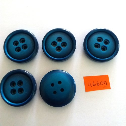 5 boutons en résine bleu - vintage - 31mm - 4660d