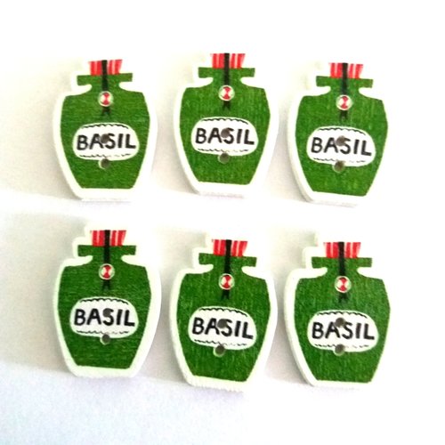 6 boutons fantaisies en bois bouteille vert - basil - 30x21mm - f6