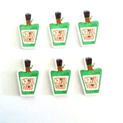 6 boutons fantaisies en bois bouteille vert - cedar wood - 30x19mm - f6