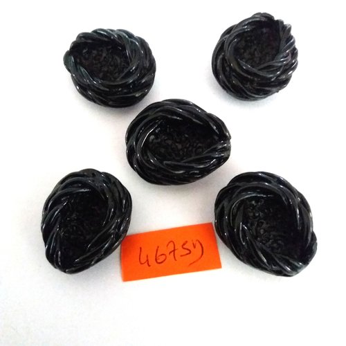 5 boutons en résine noir - vintage - 21x25mm - 4675d
