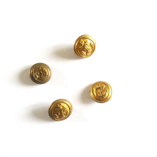 4 boutons en métal doré - ancre - ancien - 14 et 13mm - 759mp