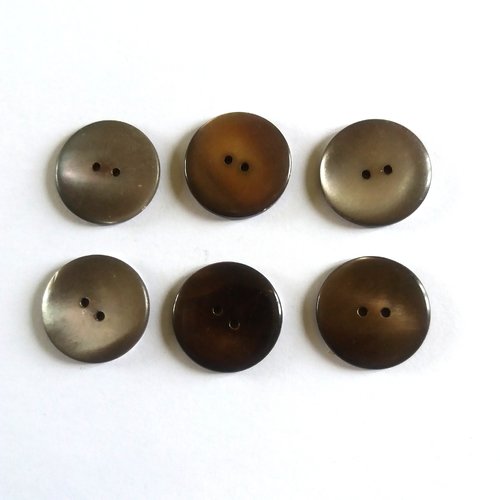 6 boutons en nacre marron et gris - ancien - 22mm - 793mp