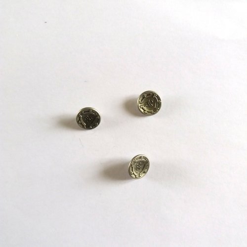 3 boutons en métal argenté - ancien - 10mm - 784mp