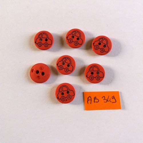 7 boutons en résine rouge et noir - voiture - 12mm - ab349