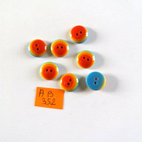 7 boutons en résine bleu jaune et  rouge - 12mm - ab352
