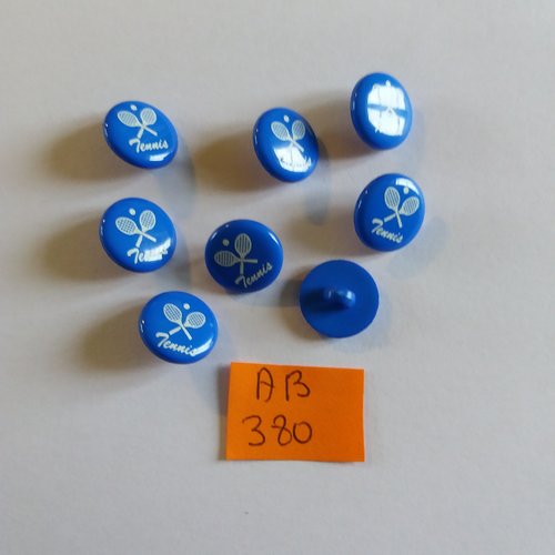 8 boutons en résine bleu et blanc - tennis - 13mm - ab380