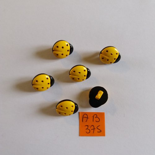 6 boutons en résine jaune et noir - coccinelle - 12x14mm - ab375
