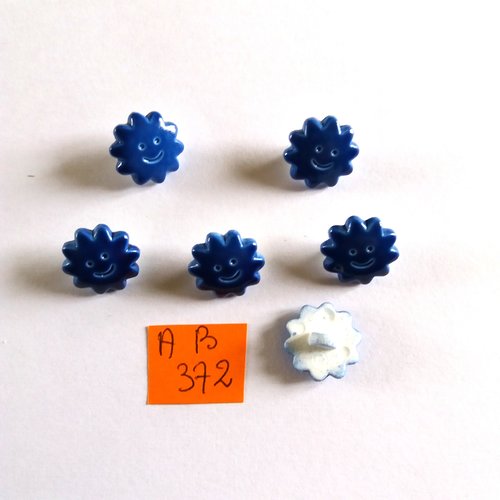 6 boutons en résine bleu - soleil - 14mm - ab372