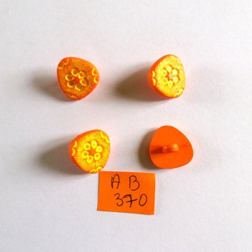 4 boutons en résine orange et jaune - 15mm - ab370