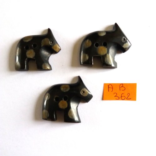 3 boutons en bois marron - ours - 29x30mm - ab362