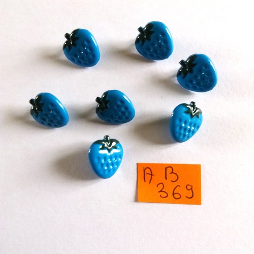 7 boutons en résine bleu - fraise - 11x13mm - ab369