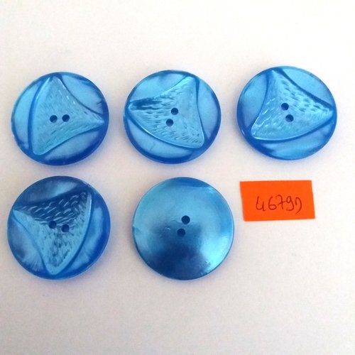 6 boutons en résine bleu - vintage - 31mm - 4679d