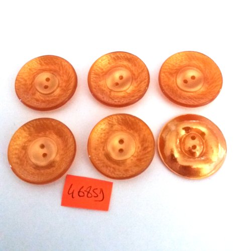6 boutons en résine orange - vintage - 27mm - 4685d