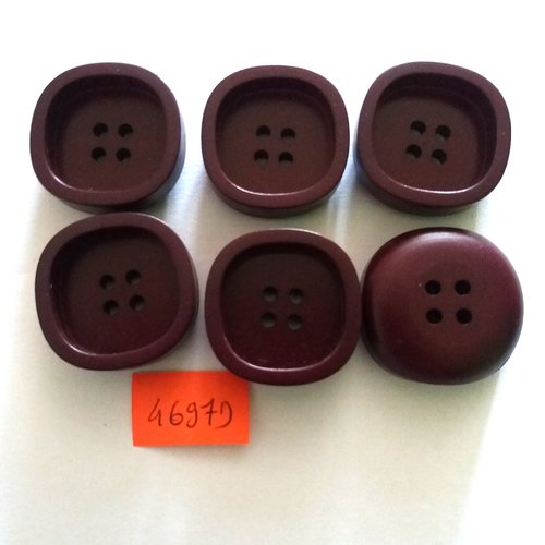 6 boutons en résine bordeaux - vintage - 28x28mm - 4697d