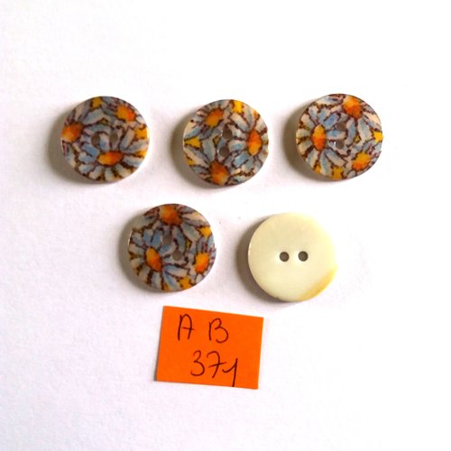 3 boutons en nacre - fleur multicolore - 18mm - ab371