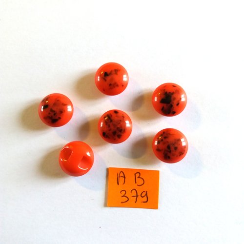 6 boutons en résine rouge et noir - 12mm - ab379