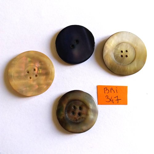 4 boutons en nacre bleu foncé et gris - ancien - entre 26mm et 30mm - bri347