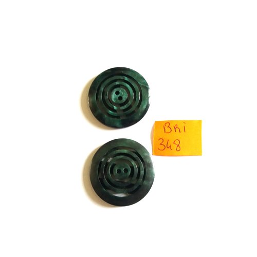 2 boutons en résine vert - ancien - 25mm - bri348
