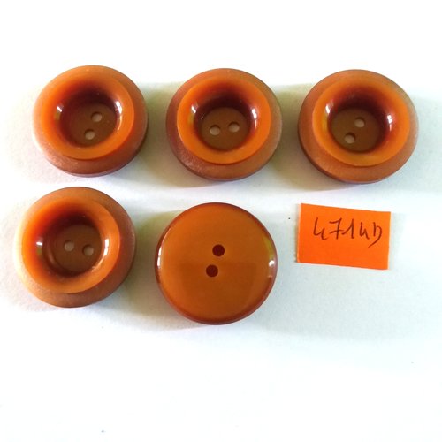 5 boutons en résine marron - vintage - 26mm - 4714d