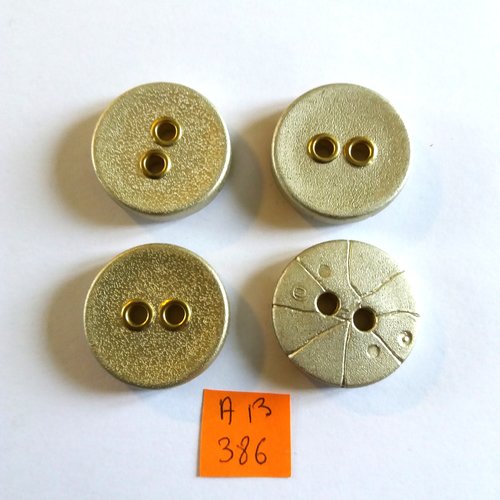 4 boutons en résine argent et métal doré - 28mm - ab386