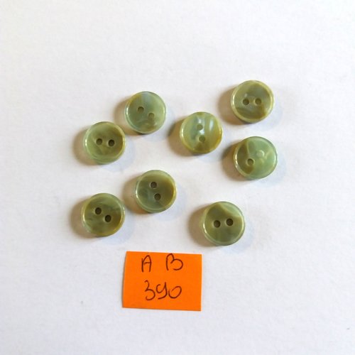 8 boutons en résine vert à reflet bleu - 11mm - ab390