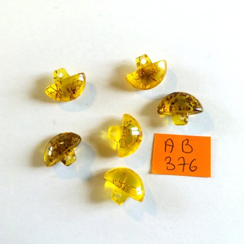 6 boutons en résine jaune et marron - 15x12mm - ab376