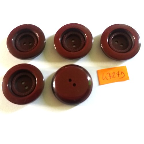 5 boutons en résine bordeaux - vintage - 30mm - 4727d