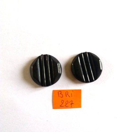 2 boutons en résine noir - 22mm - bri227