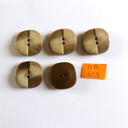 6 boutons en résine marron - 25x25mm - ab609