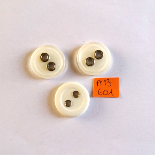 3 boutons en résine blanc et métal argenté - 25mm - ab601