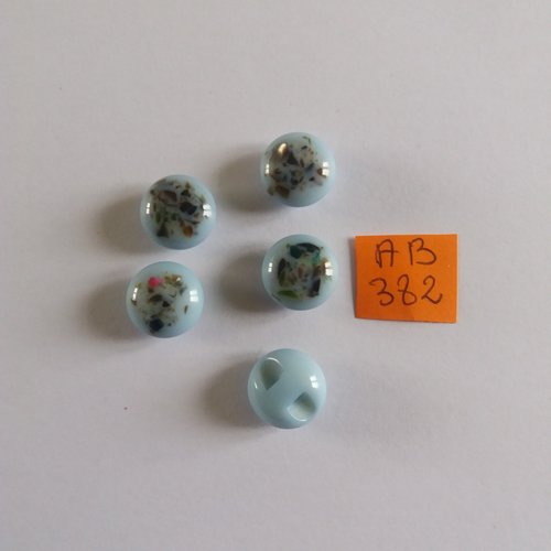 5 boutons en résine bleu et multicolore - 12mm - ab382