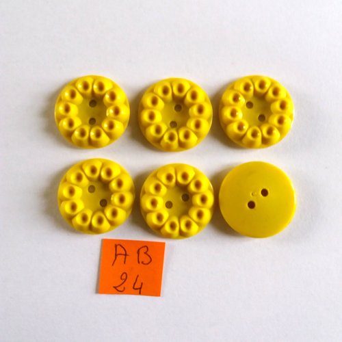 6 boutons en résine jaune - ancien - 22mm - ab24
