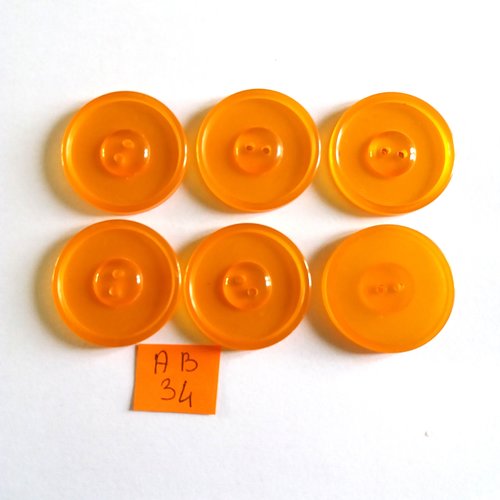 6 boutons en résine orange - 31mm - ab34