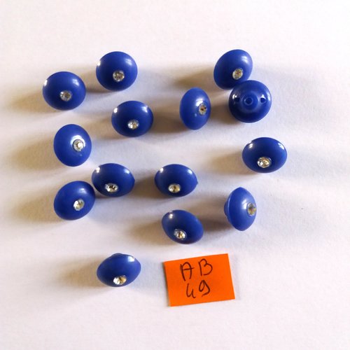 7 boutons en résine bleu et strass - 12mm - ab49