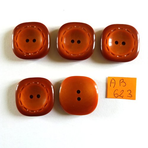 5 boutons en résine marron - 19x19mm - ab623