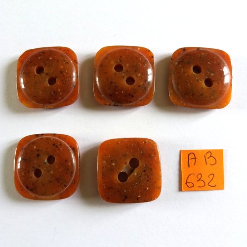 5 boutons en résine marron - 23x23mm - ab632