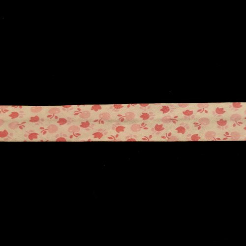 0.85m biais fantaisie fleur et pomme rose 20mm  , polyester et coton - 448ab